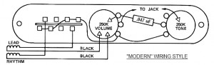 A typical "Modern" Telecaster wiring schematic