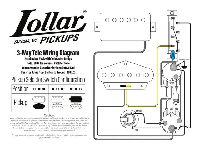 HS Telecaster 3-Way Humbucker neck single-conductor wiring diagram