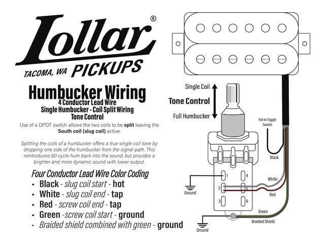 Humbucker Coil Split Tone pot wiring diagram